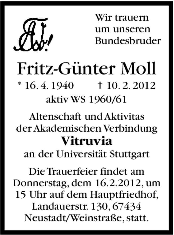  Traueranzeige für Fritz-Günter Moll vom 14.02.2012 aus Stuttgarter Zeitung / Stuttgarter Nachrichten