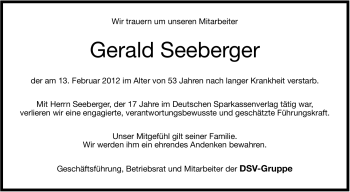 Traueranzeige von Gerald Seeberger von Stuttgarter Zeitung / Stuttgarter Nachrichten