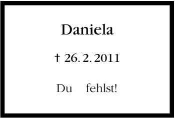 Traueranzeige von Daniela  von Stuttgarter Zeitung / Stuttgarter Nachrichten