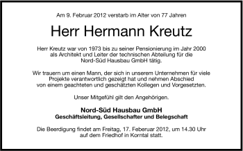 Traueranzeige von Hermann Kreutz von Stuttgarter Zeitung / Stuttgarter Nachrichten