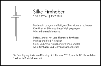 Traueranzeige von Silke Firnhaber von Stuttgarter Zeitung / Stuttgarter Nachrichten