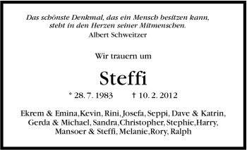 Traueranzeige von Steffi  von Stuttgarter Zeitung / Stuttgarter Nachrichten