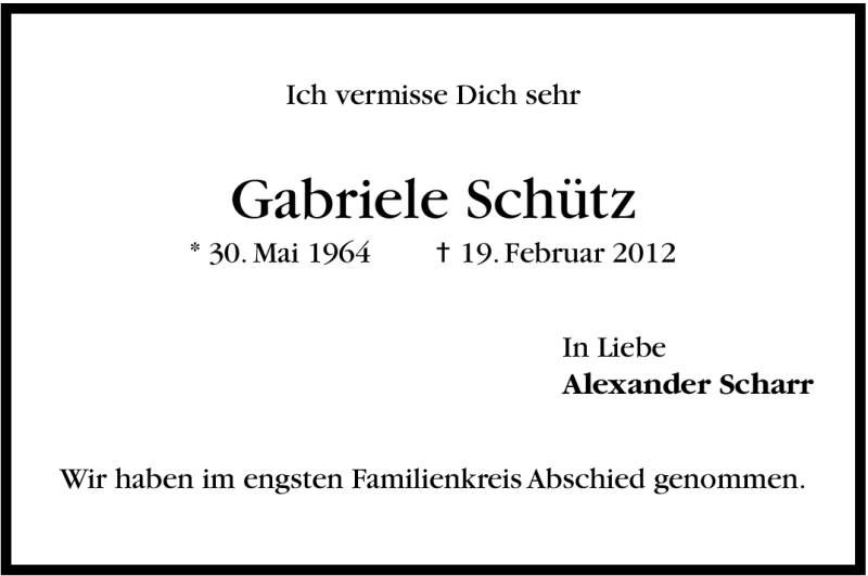  Traueranzeige für Gabriele Schütz vom 24.02.2012 aus Stuttgarter Zeitung / Stuttgarter Nachrichten
