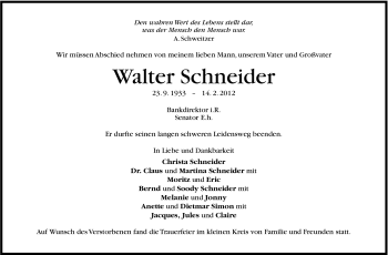 Traueranzeige von Walter Schneider von Stuttgarter Zeitung / Stuttgarter Nachrichten