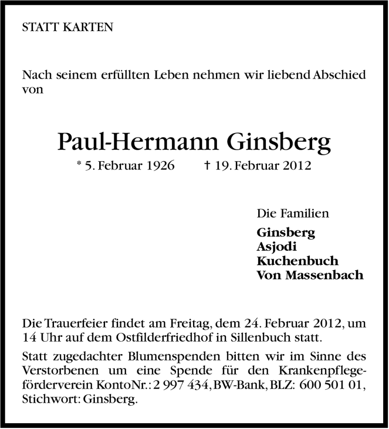  Traueranzeige für Paul-Hermann Ginsberg vom 22.02.2012 aus Stuttgarter Zeitung / Stuttgarter Nachrichten