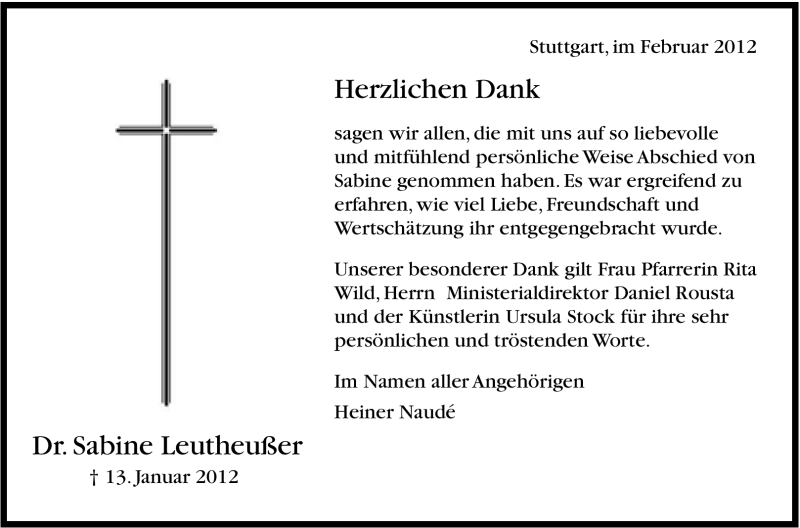  Traueranzeige für Sabine Leutheußer vom 24.02.2012 aus Stuttgarter Zeitung / Stuttgarter Nachrichten