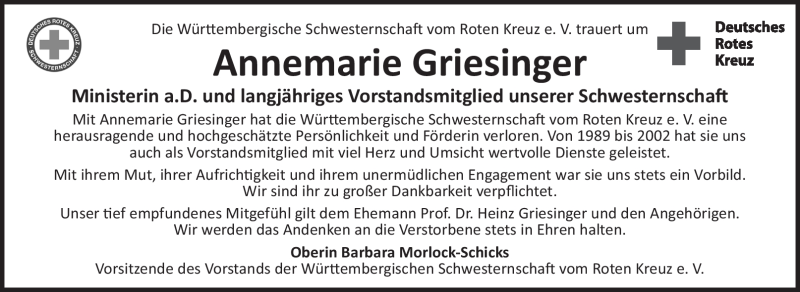  Traueranzeige für Annemarie Griesinger vom 24.02.2012 aus Stuttgarter Zeitung / Stuttgarter Nachrichten