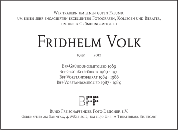 Traueranzeige von Fridhelm Volk von Stuttgarter Zeitung / Stuttgarter Nachrichten