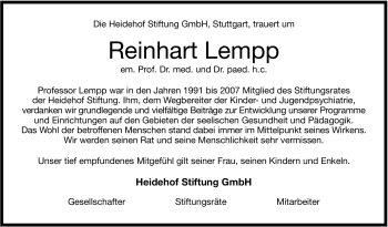 Traueranzeige von Reinhart Lempp von Stuttgarter Zeitung / Stuttgarter Nachrichten