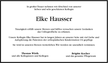 Traueranzeige von Elke Hausser von Stuttgarter Zeitung / Stuttgarter Nachrichten