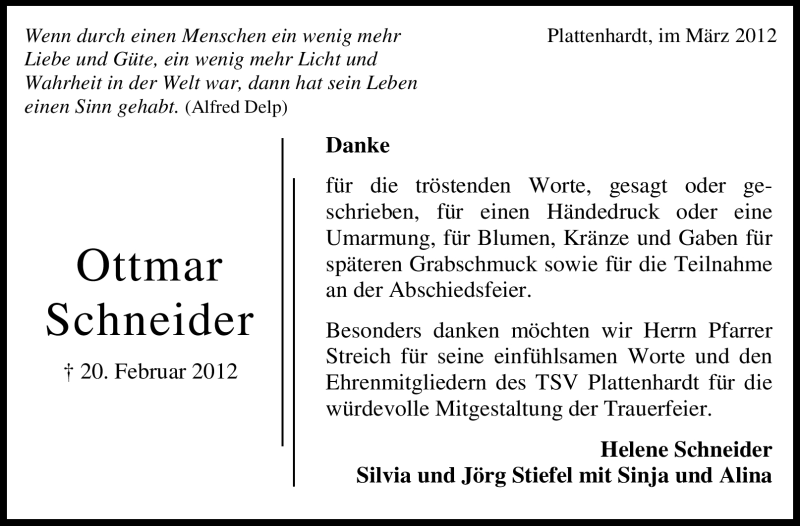  Traueranzeige für Ottmar Schneider vom 07.03.2012 aus Stuttgarter Zeitung / Stuttgarter Nachrichten
