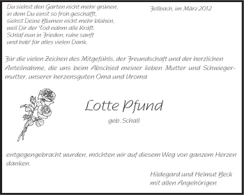 Traueranzeige von Lotte Pfund von Stuttgarter Zeitung / Stuttgarter Nachrichten