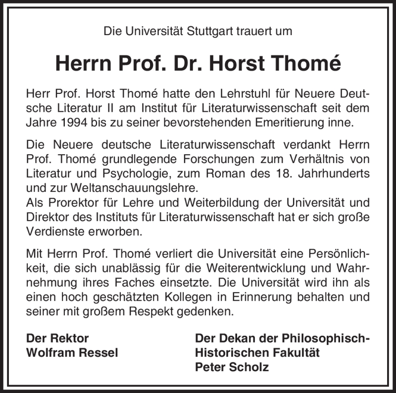  Traueranzeige für Horst Thome vom 09.03.2012 aus Stuttgarter Zeitung / Stuttgarter Nachrichten