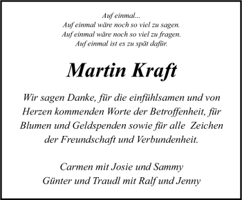 Traueranzeige von Martin Kraft von Stuttgarter Zeitung / Stuttgarter Nachrichten