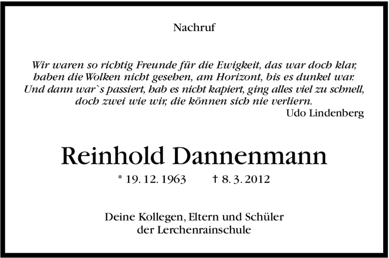  Traueranzeige für Reinhold Dannenmann vom 13.03.2012 aus Stuttgarter Zeitung / Stuttgarter Nachrichten
