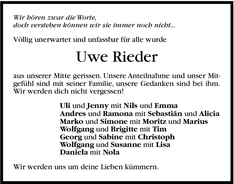  Traueranzeige für Uwe Rieder vom 16.07.2012 aus Stuttgarter Zeitung / Stuttgarter Nachrichten