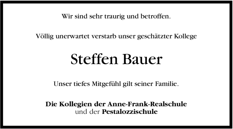  Traueranzeige für Steffen Bauer vom 27.07.2012 aus Stuttgarter Zeitung / Stuttgarter Nachrichten