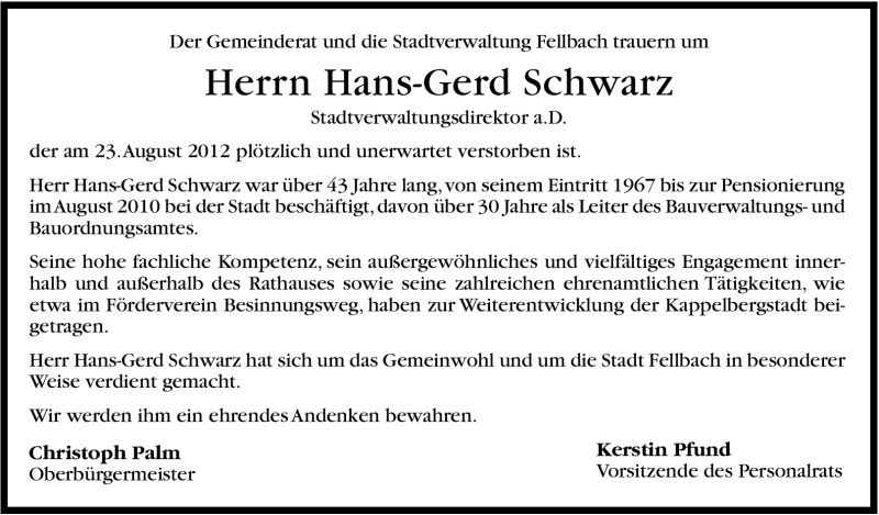  Traueranzeige für Hans-Gerd Schwarz vom 28.08.2012 aus Stuttgarter Zeitung / Stuttgarter Nachrichten
