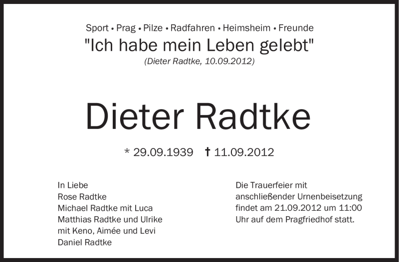  Traueranzeige für Dieter Radtke vom 15.09.2012 aus Stuttgarter Zeitung / Stuttgarter Nachrichten