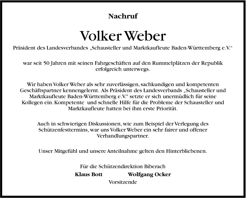  Traueranzeige für Volker Weber vom 10.11.2012 aus Stuttgarter Zeitung / Stuttgarter Nachrichten