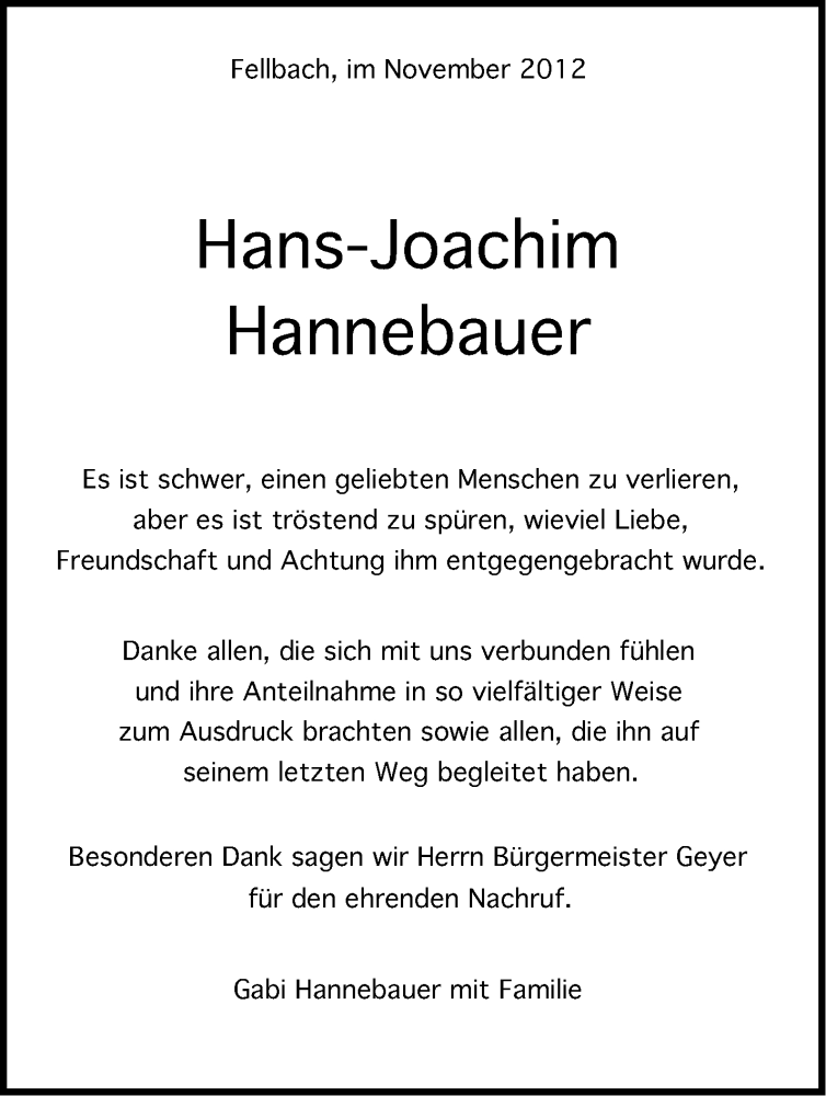  Traueranzeige für Hans-Joachim Hannebauer vom 17.11.2012 aus Stuttgarter Zeitung / Stuttgarter Nachrichten