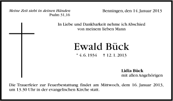 Traueranzeige von Ewald Bück von Marbacher Zeitung