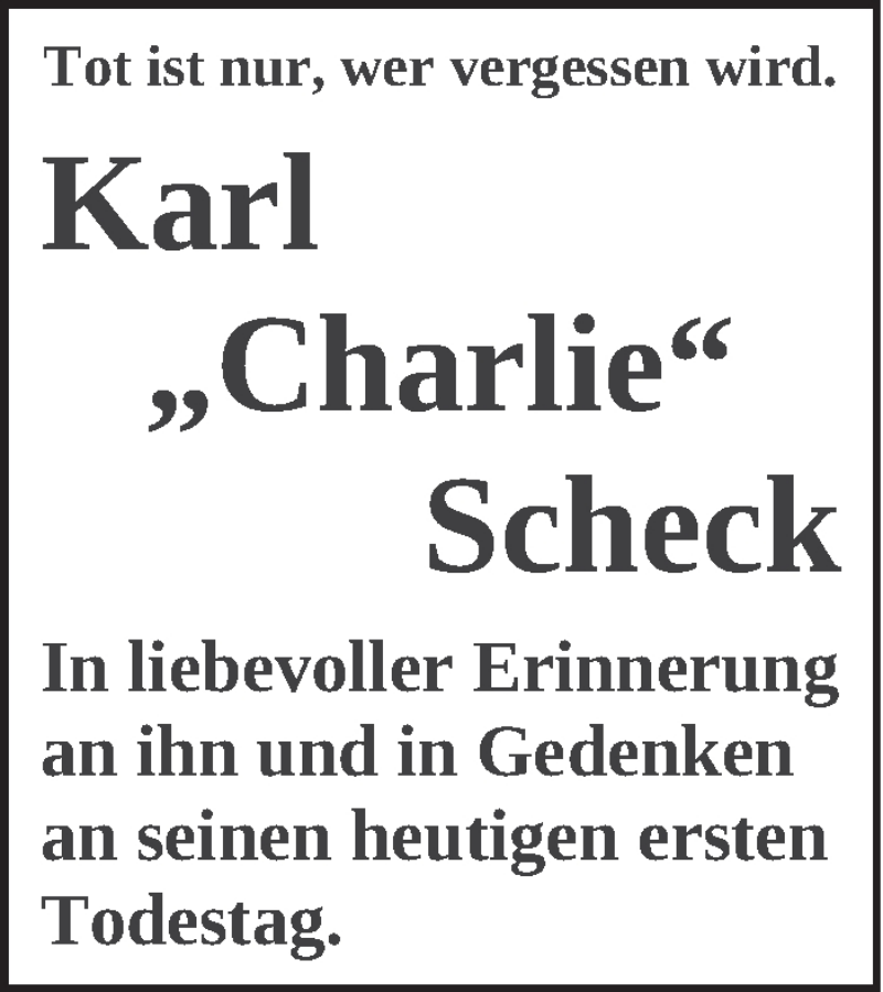  Traueranzeige für Karl Scheck vom 24.01.2013 aus Leonberger Kreiszeitung / Strohgäu Extra