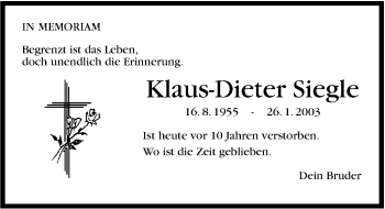 Traueranzeige von Klaus-Dieter Siegle von Stuttgarter Zeitung / Stuttgarter Nachrichten