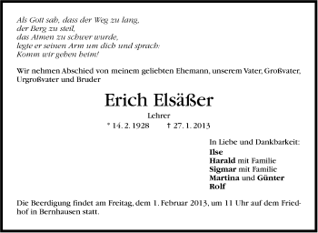 Traueranzeige von Erich Elsäßer von Stuttgarter Zeitung / Stuttgarter Nachrichten