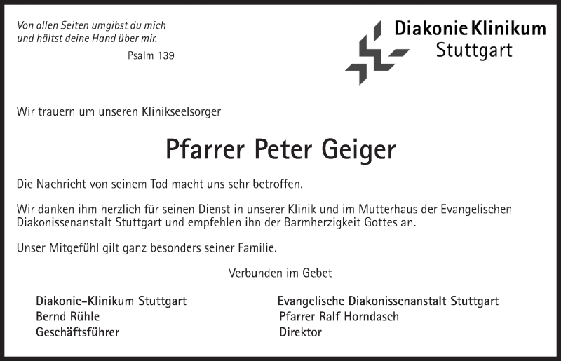  Traueranzeige für Peter Geiger vom 01.02.2013 aus Stuttgarter Zeitung / Stuttgarter Nachrichten