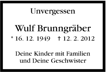 Traueranzeige von Wulf Brunngräber von Stuttgarter Zeitung / Stuttgarter Nachrichten