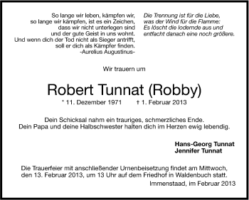 Traueranzeige von Robert Tunnat von Stuttgarter Zeitung / Stuttgarter Nachrichten