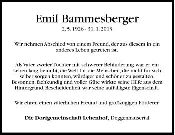 Traueranzeige von Emil Bammesberger von Stuttgarter Zeitung / Stuttgarter Nachrichten