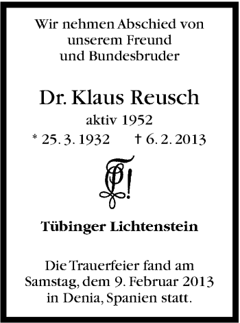 Traueranzeige von Klaus Reusch von Stuttgarter Zeitung / Stuttgarter Nachrichten
