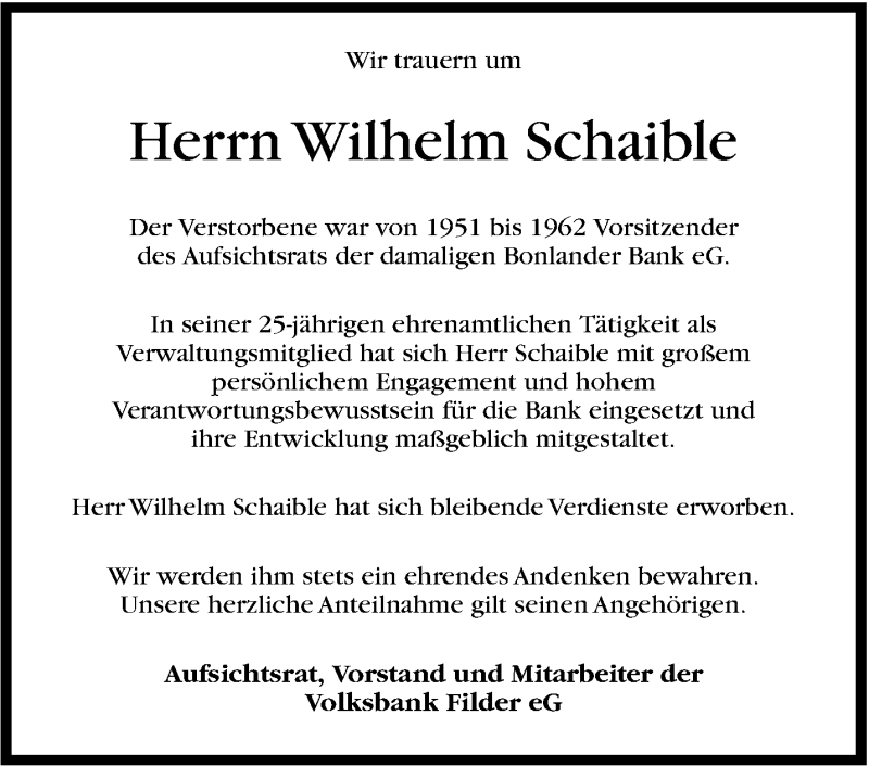  Traueranzeige für Wilhelm Schaible vom 15.02.2013 aus Stuttgarter Zeitung / Stuttgarter Nachrichten