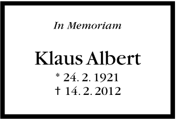 Traueranzeige von Klaus Albert von Stuttgarter Zeitung / Stuttgarter Nachrichten