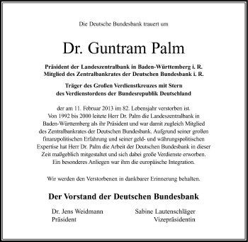 Traueranzeige von Guntram Palm von Stuttgarter Zeitung / Stuttgarter Nachrichten