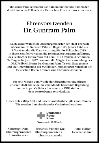Traueranzeige von Guntram Palm von Stuttgarter Zeitung / Stuttgarter Nachrichten