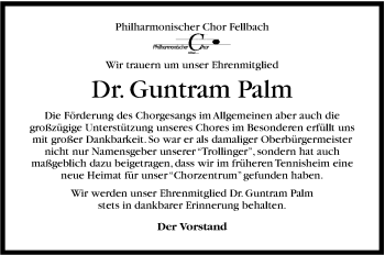 Traueranzeige von Guntram Palm von Stuttgarter Zeitung / Stuttgarter Nachrichten