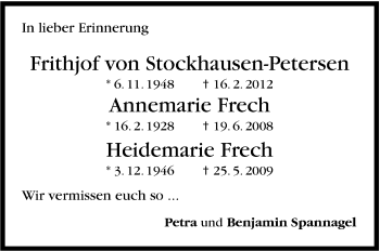 Traueranzeige von Frithjof von Stockhausen-Petersen von Stuttgarter Zeitung / Stuttgarter Nachrichten