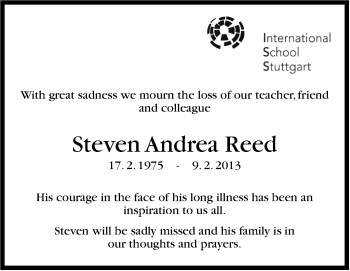 Traueranzeige von Steven Andrea Reed von Stuttgarter Zeitung / Stuttgarter Nachrichten