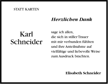 Traueranzeige von Karl Schneider von Stuttgarter Zeitung / Stuttgarter Nachrichten