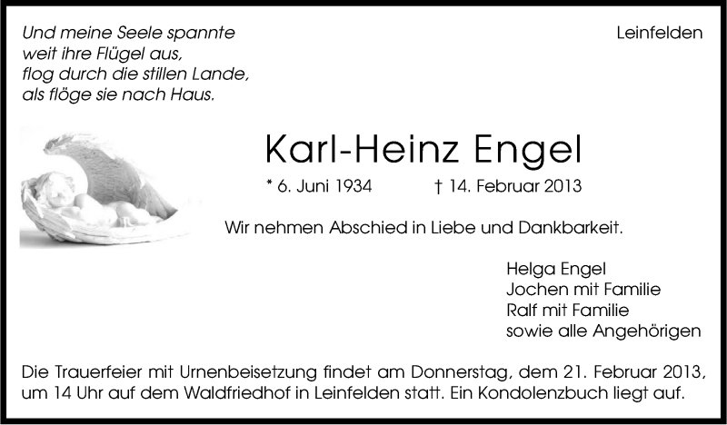  Traueranzeige für Karl-Heinz Engel vom 18.02.2013 aus Stuttgarter Zeitung / Stuttgarter Nachrichten