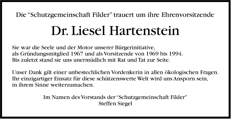  Traueranzeige für Liesel Hartenstein vom 18.02.2013 aus Stuttgarter Zeitung / Stuttgarter Nachrichten