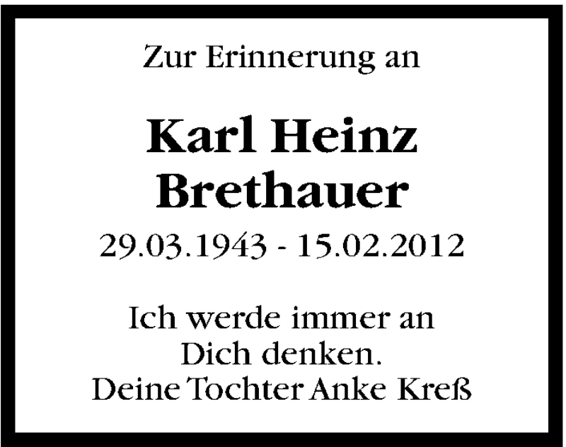  Traueranzeige für Karl Heinz Brethauer vom 28.03.2013 aus Stuttgarter Zeitung / Stuttgarter Nachrichten