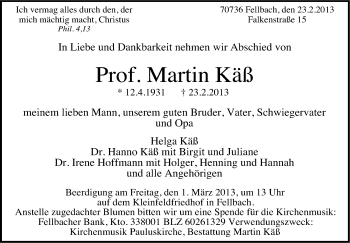 Traueranzeige von Martin Käss von Stuttgarter Zeitung / Stuttgarter Nachrichten