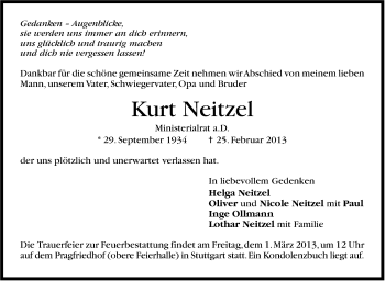 Traueranzeige von Kurt Neitzel von Stuttgarter Zeitung / Stuttgarter Nachrichten