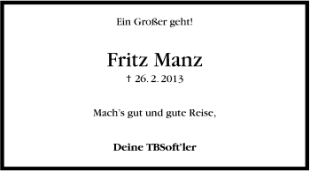 Traueranzeige von Fritz Manz von Stuttgarter Zeitung / Stuttgarter Nachrichten