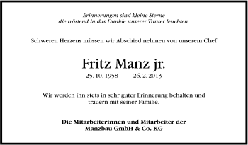 Traueranzeige von Fritz Manz von Stuttgarter Zeitung / Stuttgarter Nachrichten