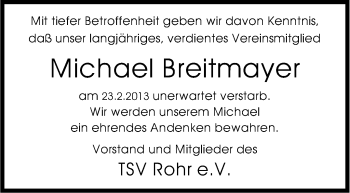 Traueranzeige von Michael Breitmayer von Stuttgarter Zeitung / Stuttgarter Nachrichten